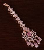 Rose Gold Plated Pink and AD Stone Embellished Designer Maang Tikka 217MTS144