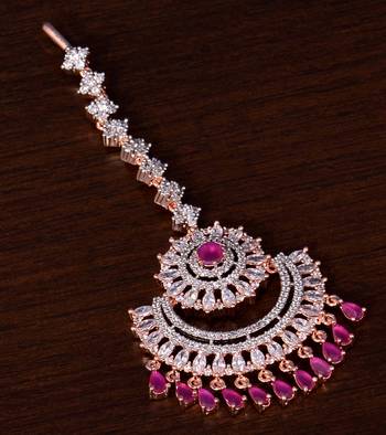 Rose Gold Plated Ruby and AD Stone Embellished Designer Maang Tikka 217MTS145 1