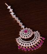 Rose Gold Plated Ruby and AD Stone Embellished Designer Maang Tikka 217MTS145