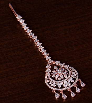 Rose Gold Plated American Diamond Embellished Designer Tikka 217MTS146 1