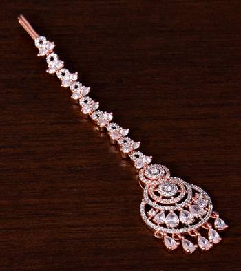 Rose Gold Plated American Diamond Embellished Designer Tikka 217MTS147 1