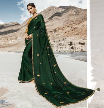 Dark Green Embroidered Silk Blend Saree With Blouse 1