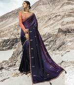 Purple Embroidered Silk Blend Saree With Blouse