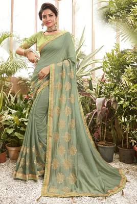 Light green embroidered chanderi silk saree with blouse 1