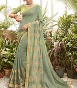 Light green embroidered chanderi silk saree with blouse