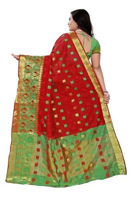 Red Woven Cotton Saree With Blouse 2