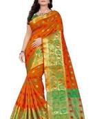 Orange Woven Cotton Saree With Blouse