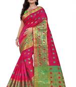 Pink Woven Cotton Saree With Blouse