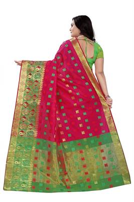 Pink Woven Cotton Saree With Blouse 2