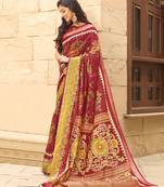 Maroon printed faux linen saree with blouse