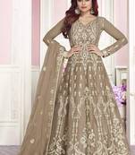 Beige Embroidered Net Salwar