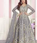 Grey Embroidered Net Salwar