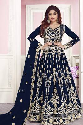 Navy Blue Embroidered Net Salwar 1