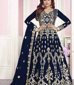 Navy Blue Embroidered Net Salwar