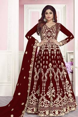 Maroon Embroidered Net Salwar 1
