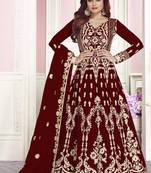 Maroon Embroidered Net Salwar