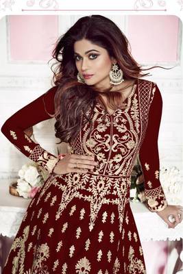 Maroon Embroidered Net Salwar 2