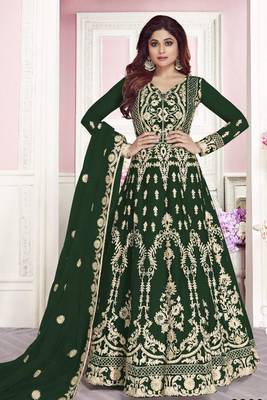 Dark Green Embroidered Net Salwar 1