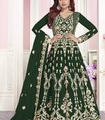Dark Green Embroidered Net Salwar