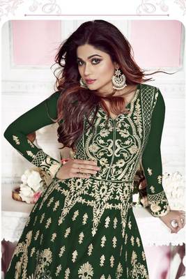 Dark Green Embroidered Net Salwar 2