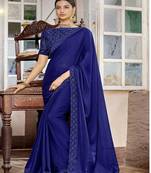   navy blue embroidered georgette saree with blouse