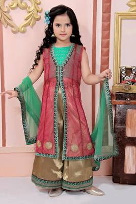 Pink Embroidered Net Kids Salwar Suits 1