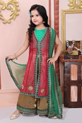 Pink Embroidered Net Kids Salwar Suits 2