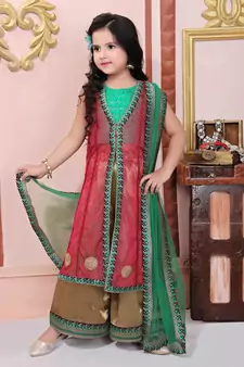 Pink Embroidered Net Kids Salwar Suits