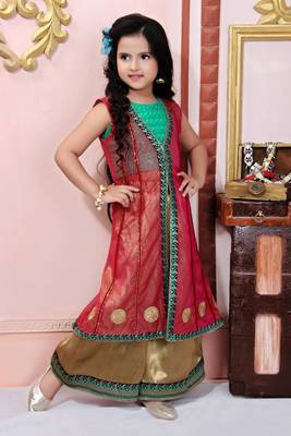 Pink Embroidered Net Kids Salwar Suits 3