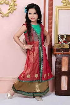 Pink Embroidered Net Kids Salwar Suits