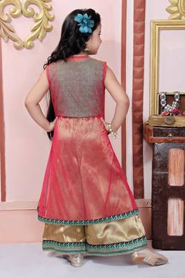 Pink Embroidered Net Kids Salwar Suits 4