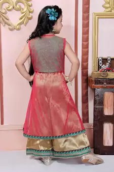 Pink Embroidered Net Kids Salwar Suits