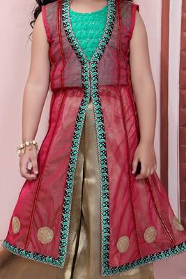 Pink Embroidered Net Kids Salwar Suits 5