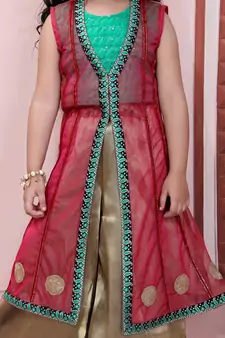 Pink Embroidered Net Kids Salwar Suits
