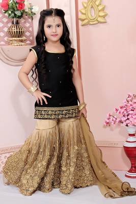 Black Embroidered Cotton Silk Kids Salwar Suits 1