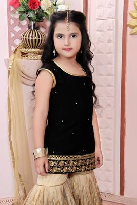 Black Embroidered Cotton Silk Kids Salwar Suits 4