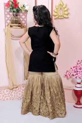 Black Embroidered Cotton Silk Kids Salwar Suits 5
