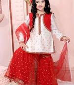White Embroidered Chanderi Silk Kids Salwar Suits