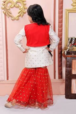 White Embroidered Chanderi Silk Kids Salwar Suits 4