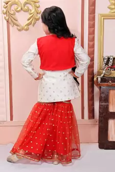 White Embroidered Chanderi Silk Kids Salwar Suits