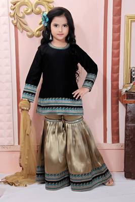 Black Embroidered Rayon Kids Salwar Suits 1
