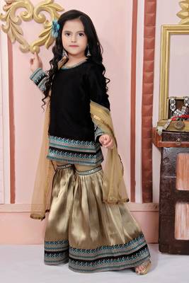 Black Embroidered Rayon Kids Salwar Suits 2
