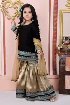 Black Embroidered Rayon Kids Salwar Suits