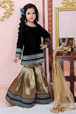 Black Embroidered Rayon Kids Salwar Suits 3