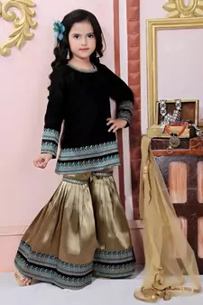 Black Embroidered Rayon Kids Salwar Suits