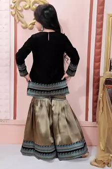 Black Embroidered Rayon Kids Salwar Suits