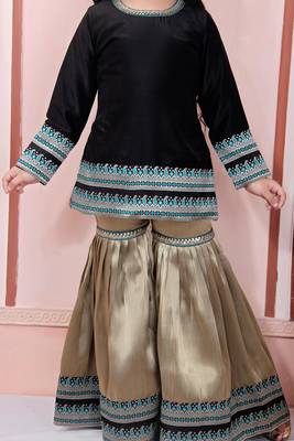 Black Embroidered Rayon Kids Salwar Suits 5