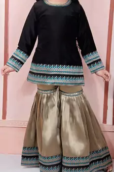 Black Embroidered Rayon Kids Salwar Suits