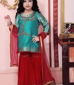 Green Embroidered Brocade Kids Salwar Suits