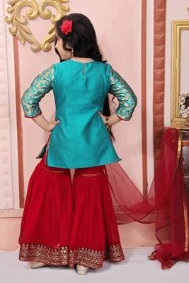 Green Embroidered Brocade Kids Salwar Suits 4